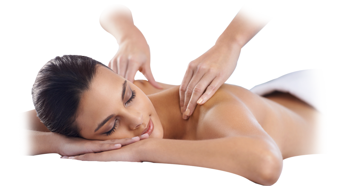 Client receiving a relaxing back massage in a calm treatment room